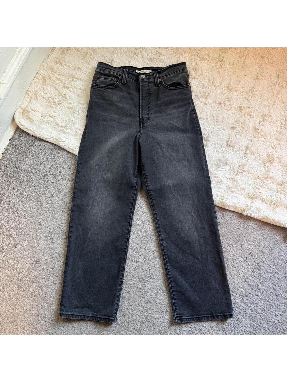 Levi’s Ribcage Straight Ankle Jeans W29 Washed Black Gray High Rise Size 29
